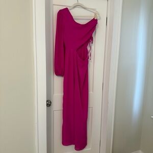 Lulus Dream Plans Hot Pink One-Shoulder Cutout Jumpsuit M